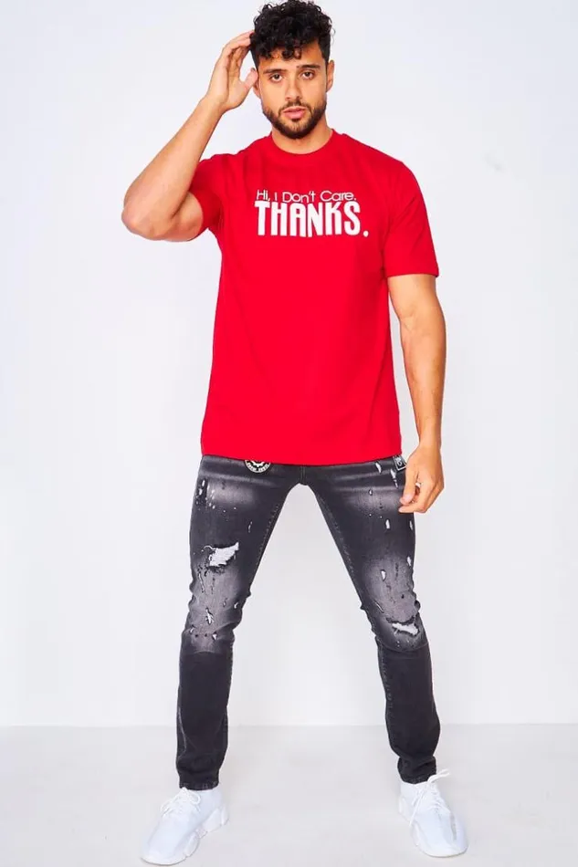 Men Hi I Don039t Care Thanks TShirt In Red Red Brentiny Paris TShirts