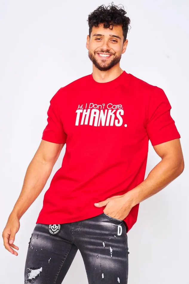 Men Hi I Don039t Care Thanks TShirt In Red Red Brentiny Paris TShirts
