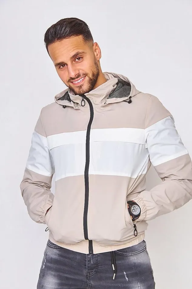 Men Hooded Jacket In Beige And White Beige Brentiny Paris Jackets