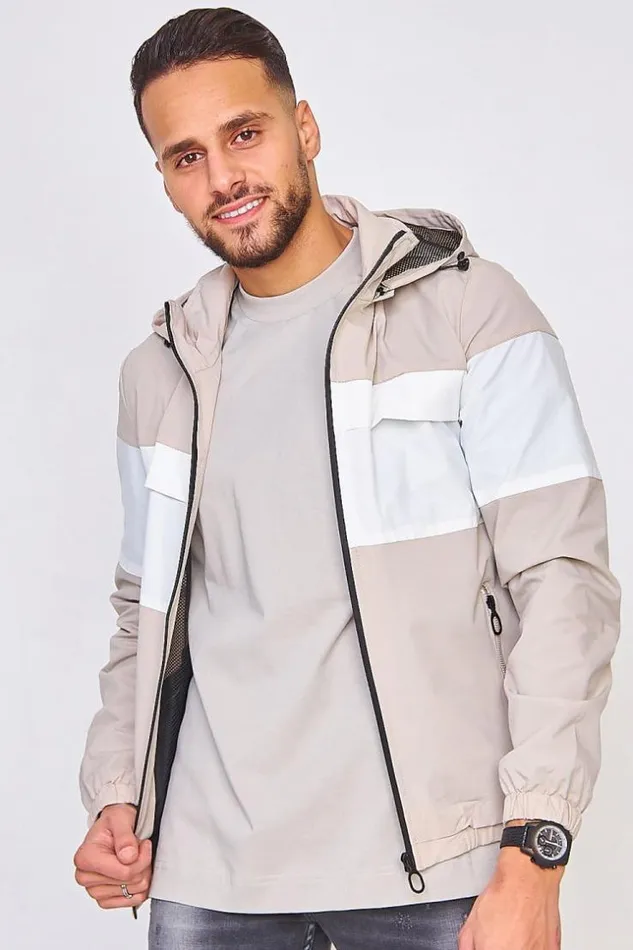 Men Hooded Jacket In Beige And White Beige Brentiny Paris Jackets