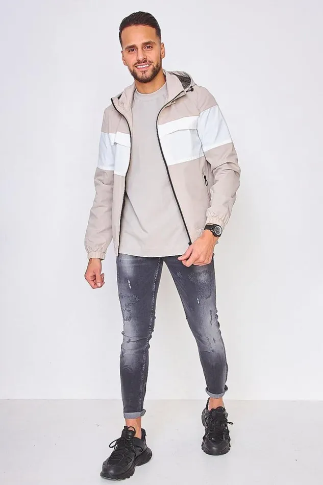 Men Hooded Jacket In Beige And White Beige Brentiny Paris Jackets
