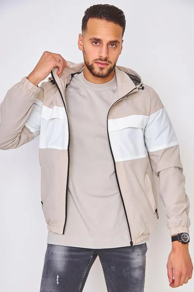 Men Hooded Jacket In Beige And White Beige Brentiny Paris Jackets