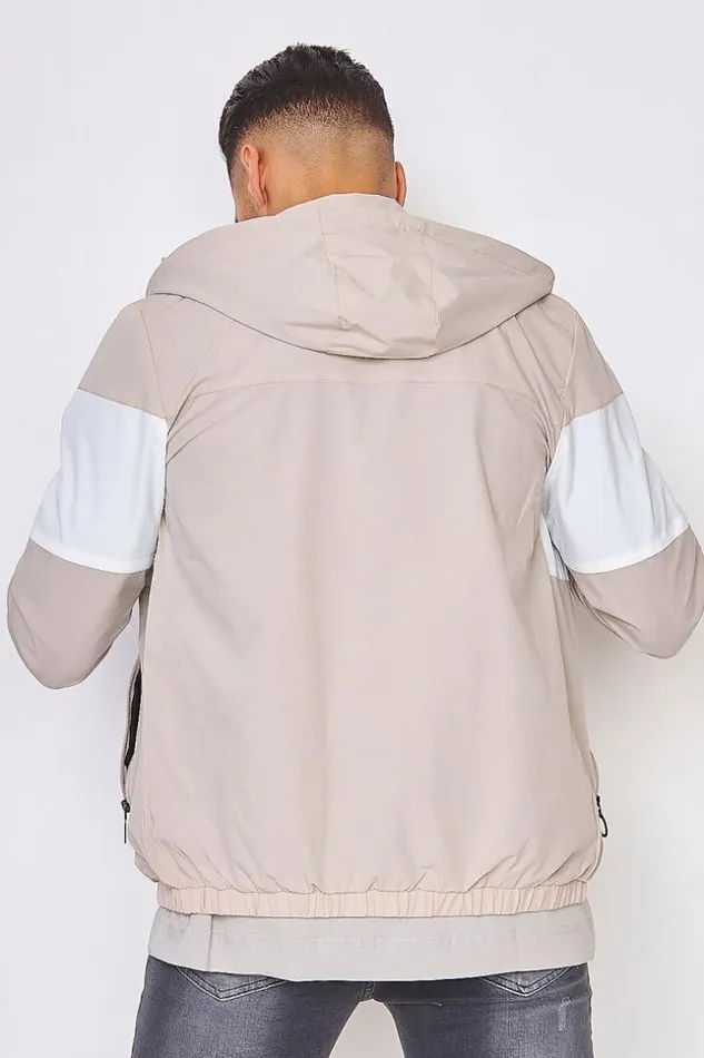 Men Hooded Jacket In Beige And White Beige Brentiny Paris Jackets