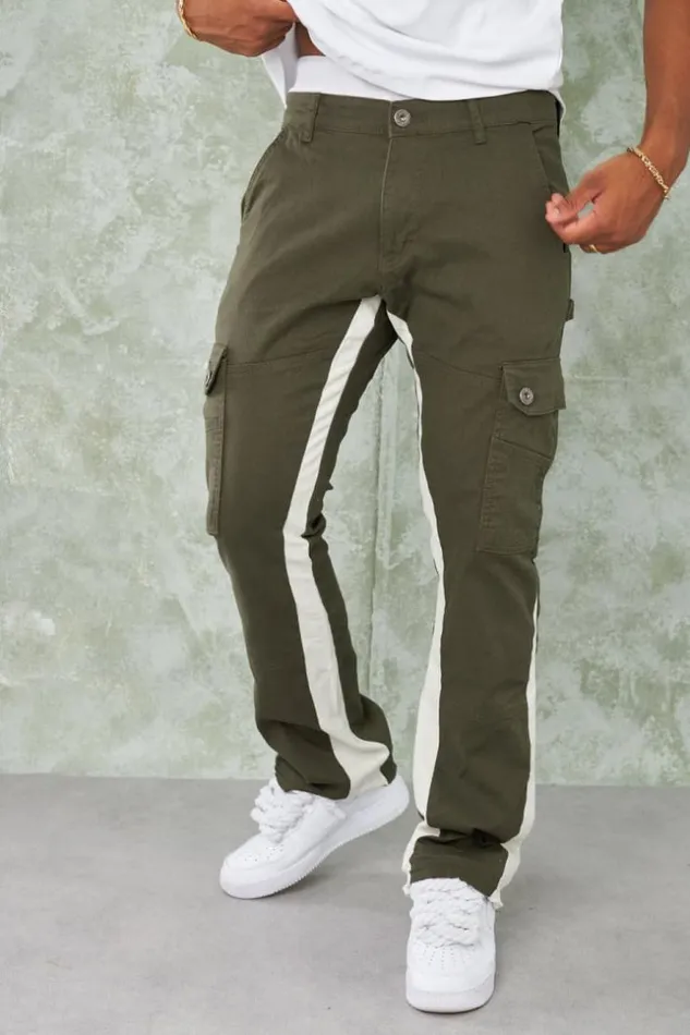 Men Jean Cargo Kaki Empicement Blanc Khaki Brentiny Paris Jeans