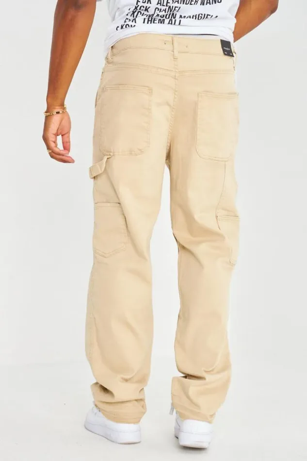 Men Jeans Beige Empicement Et Dchir Brentiny Paris Pants
