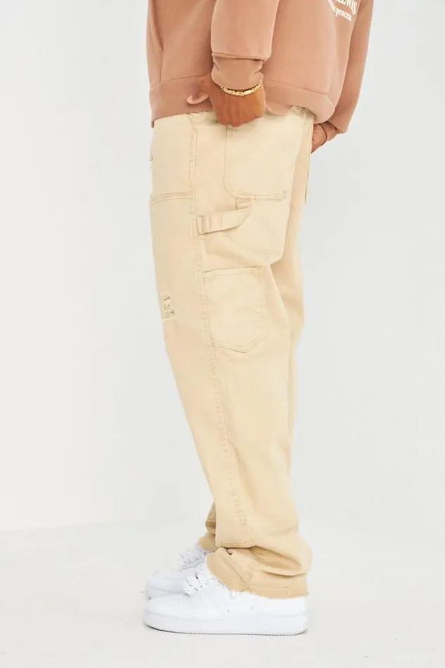 Men Jeans Beige Empicement Et Dchir Brentiny Paris Pants