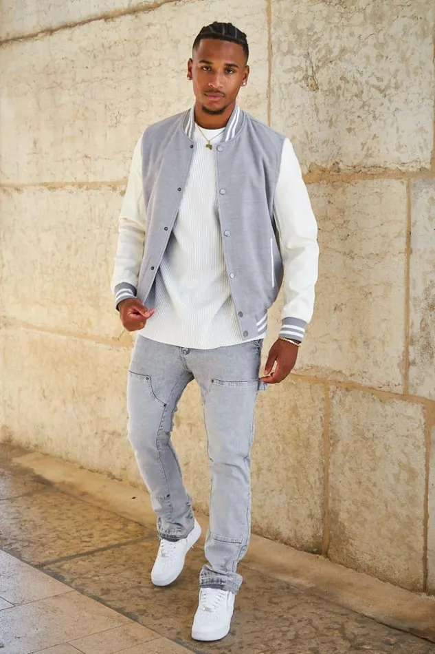 Men Jeans Coupe Droite Gris Empicements Grey Brentiny Paris Jeans