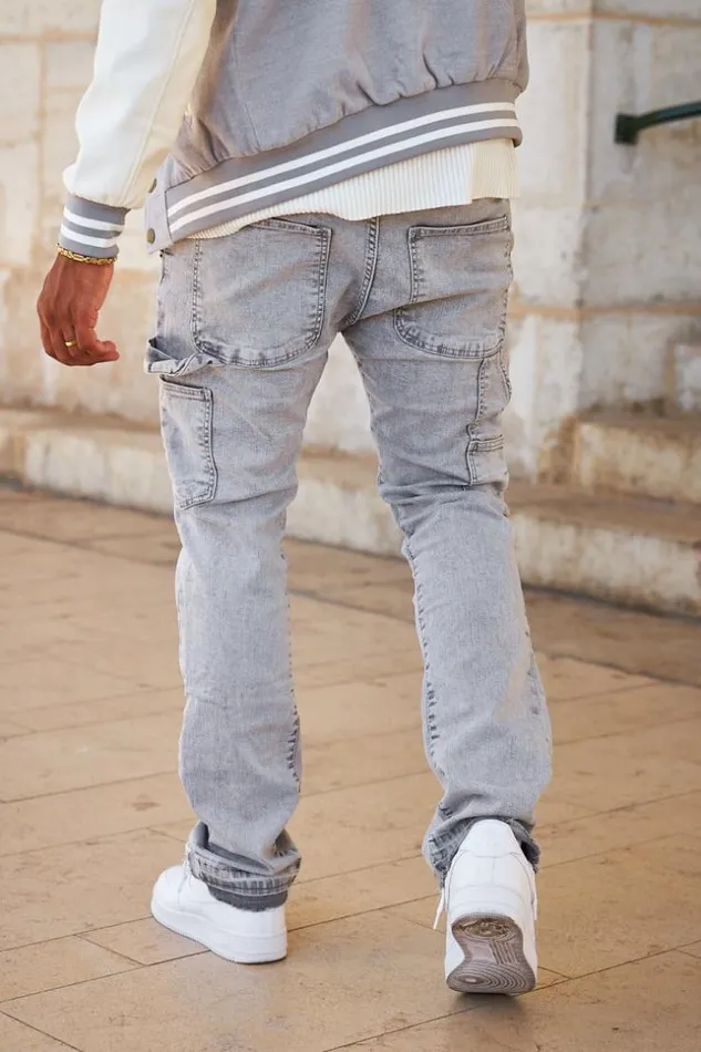 Men Jeans Coupe Droite Gris Empicements Grey Brentiny Paris Jeans