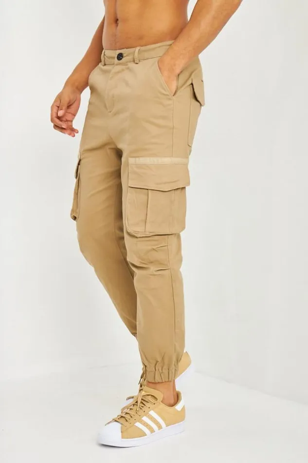 Men Joggerpant Beige Poches Cargo Beige Brentiny Paris Pants