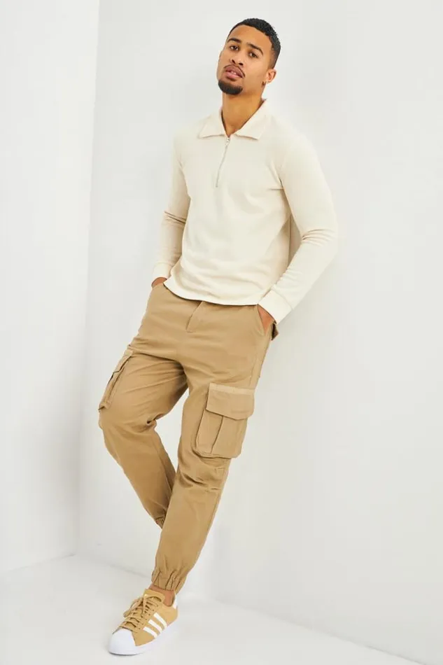 Men Joggerpant Beige Poches Cargo Beige Brentiny Paris Pants