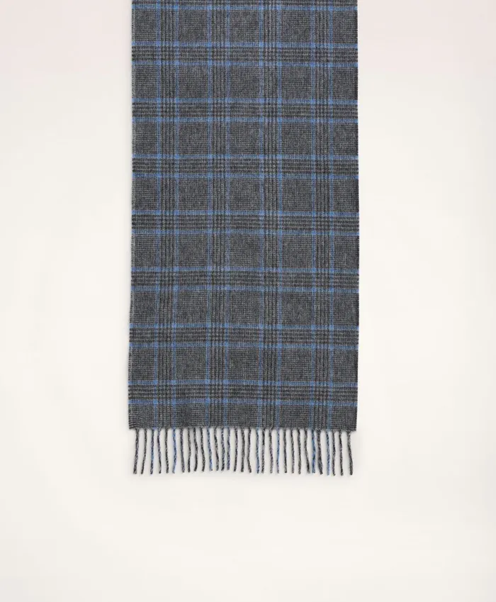 Men Lambswool Fringed Scarf Greyblue Brooks Brothers Hats and Scarves