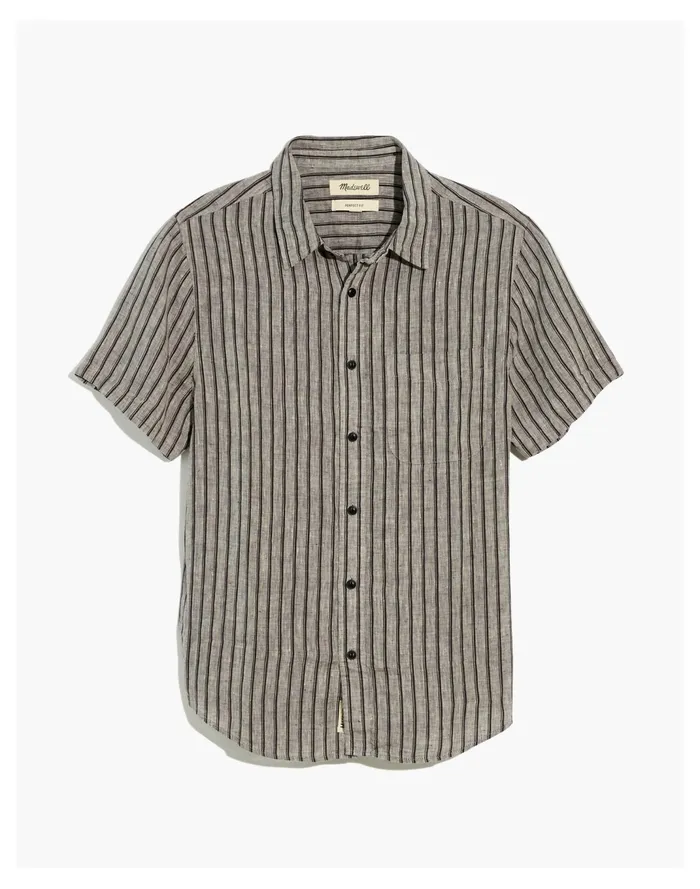 Men Linen Perfect Short Sleeve Shirt In Stripe Coal Madewell Shirts