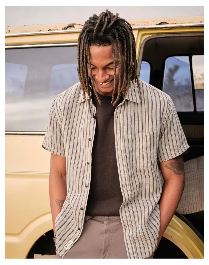 Men Linen Perfect Short Sleeve Shirt In Stripe Coal Madewell Shirts