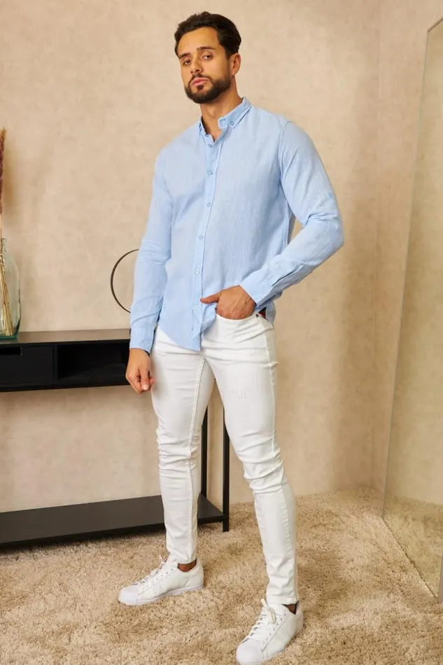 Men LongSleeved Blue Linen Shirt Blue Brentiny Paris Shirts Men LongSleeved Blue Linen Shirt Blue Brentiny Paris Shirts