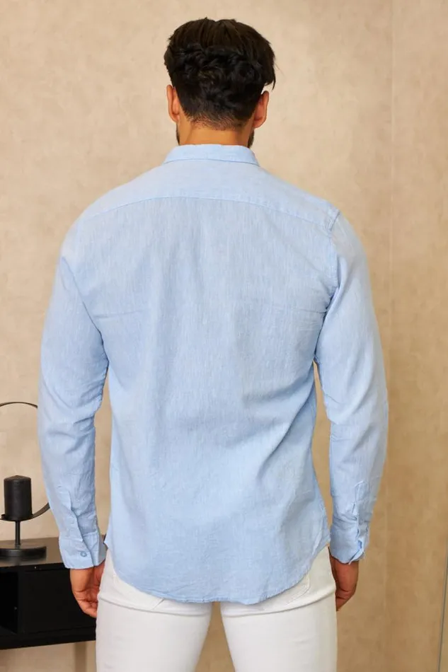 Men LongSleeved Blue Linen Shirt Blue Brentiny Paris Shirts Men LongSleeved Blue Linen Shirt Blue Brentiny Paris Shirts