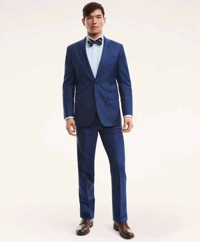 Men Madison Fit Sharkskin 1818 Suit Blue Brooks Brothers Suits