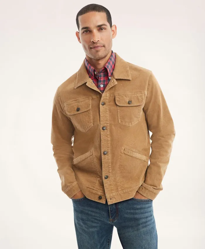 Men Medium Wale Corduroy Trucker Jacket Beige Brooks Brothers Coats and Jackets