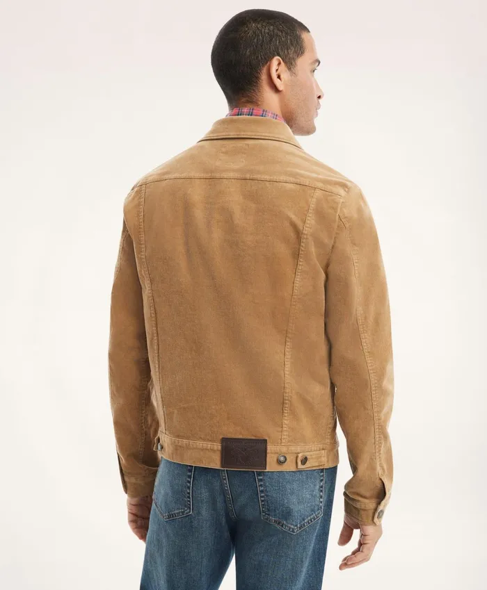 Men Medium Wale Corduroy Trucker Jacket Beige Brooks Brothers Coats and Jackets
