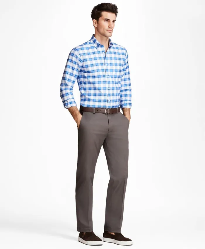 Men Milano SlimFit Stretch Advantage Chino Pants Grey Brooks Brothers Chinos and Casual Pants