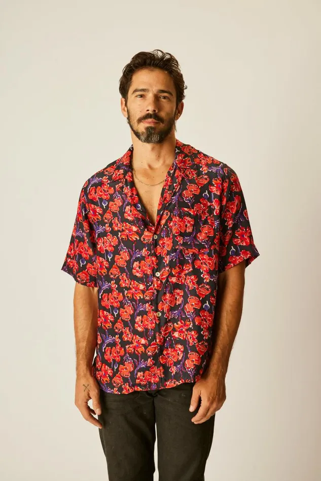 Men Natalie Martin Kevin Shirt Silk Watercolor Onyx