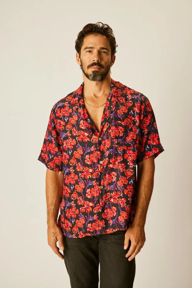 Men Natalie Martin Kevin Shirt Silk Watercolor Onyx
