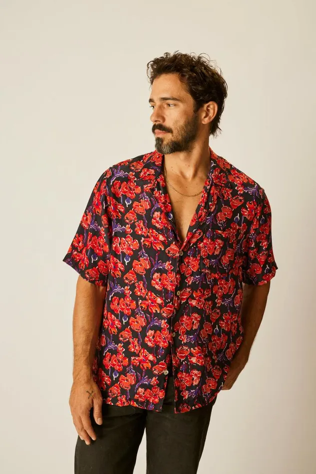Men Natalie Martin Kevin Shirt Silk Watercolor Onyx