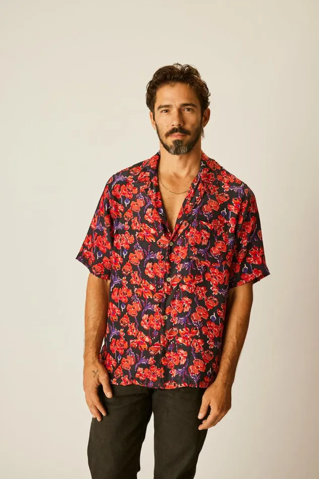 Men Natalie Martin Kevin Shirt Silk Watercolor Onyx