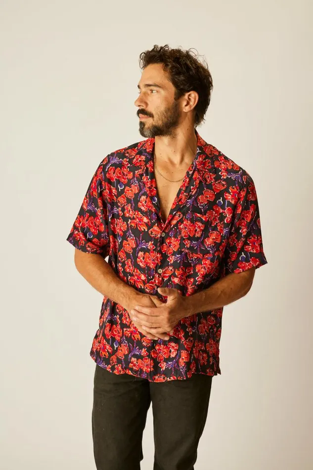 Men Natalie Martin Kevin Shirt Silk Watercolor Onyx
