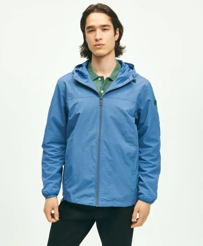 Men Nylon Windbreaker Blue Brooks Brothers Coats and Jackets