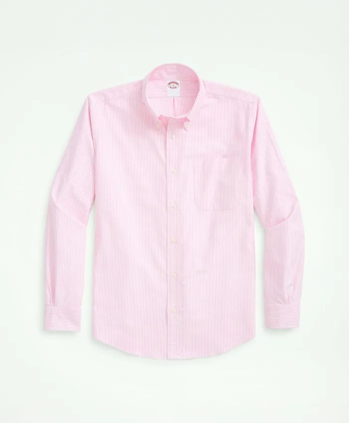 Men Original Polo ButtonDown Striped Oxford Shirt Pink Brooks Brothers Sport Shirts