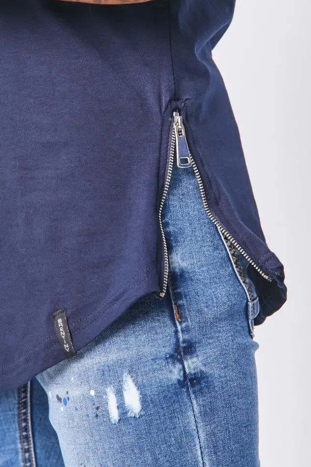 Men Oversize Brentiny TShirt With Zip Blue Brentiny Paris TShirts Men Oversize Brentiny TShirt With Zip Blue Brentiny Paris TShirts