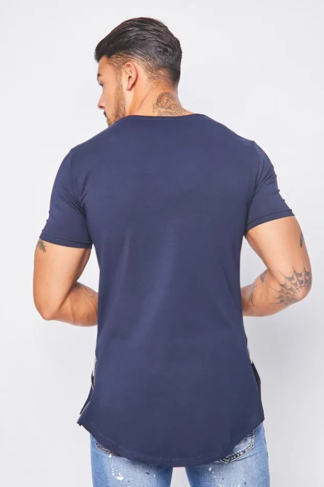 Men Oversize Brentiny TShirt With Zip Blue Brentiny Paris TShirts Men Oversize Brentiny TShirt With Zip Blue Brentiny Paris TShirts
