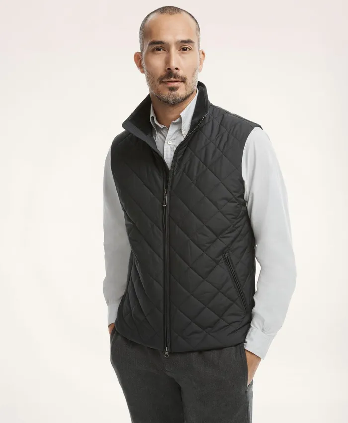 Men Paddock Diamond Quilted Vest Black Brooks Brothers Coats and Jackets
