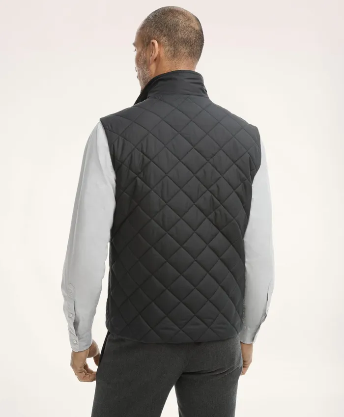 Men Paddock Diamond Quilted Vest Black Brooks Brothers Coats and Jackets