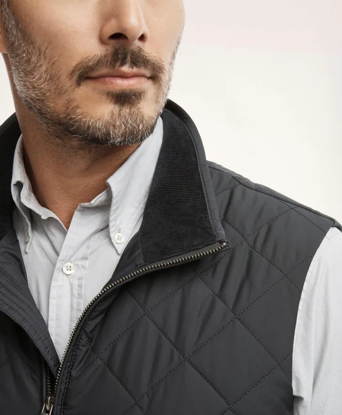 Men Paddock Diamond Quilted Vest Black Brooks Brothers Coats and Jackets