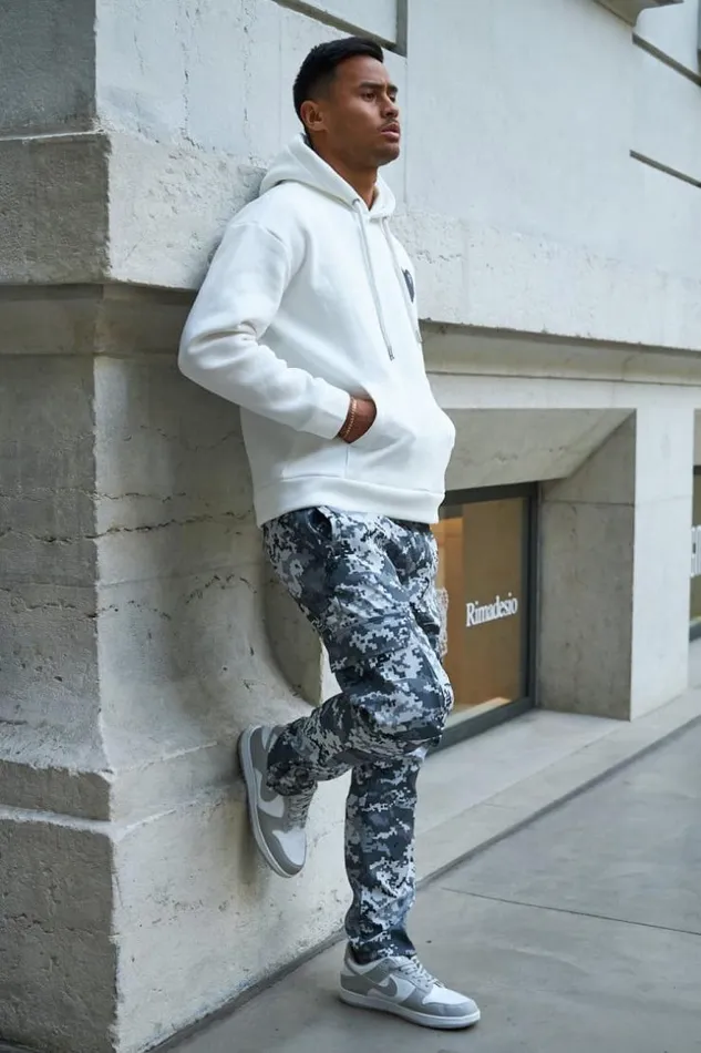 Men Pantalon De Jogging Cargo Camouflage Pixel Gris Grey Brentiny Paris Pants