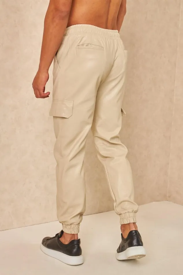 Men Pantalon De Jogging En Simili Cuir Beige Beige Brentiny Paris Jogging Bottoms Men Pantalon De Jogging En Simili Cuir Beige Beige Brentiny Paris Jogging Bottoms