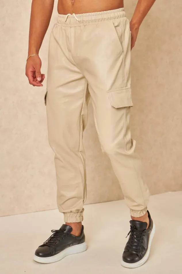 Men Pantalon De Jogging En Simili Cuir Beige Beige Brentiny Paris Jogging Bottoms Men Pantalon De Jogging En Simili Cuir Beige Beige Brentiny Paris Jogging Bottoms
