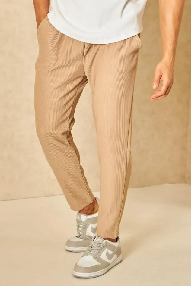 Men Pantalon De Jogging Fluide Textur Rayures Beige Beige Brentiny Paris Pants