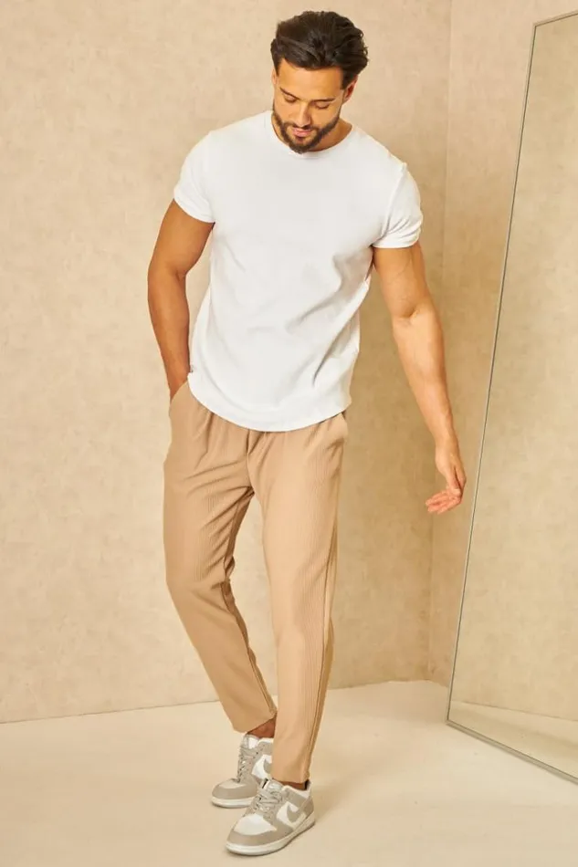 Men Pantalon De Jogging Fluide Textur Rayures Beige Beige Brentiny Paris Pants Men Pantalon De Jogging Fluide Textur Rayures Beige Beige Brentiny Paris Pants