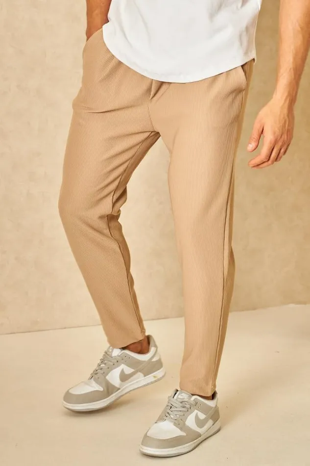 Men Pantalon De Jogging Fluide Textur Rayures Beige Beige Brentiny Paris Pants Men Pantalon De Jogging Fluide Textur Rayures Beige Beige Brentiny Paris Pants