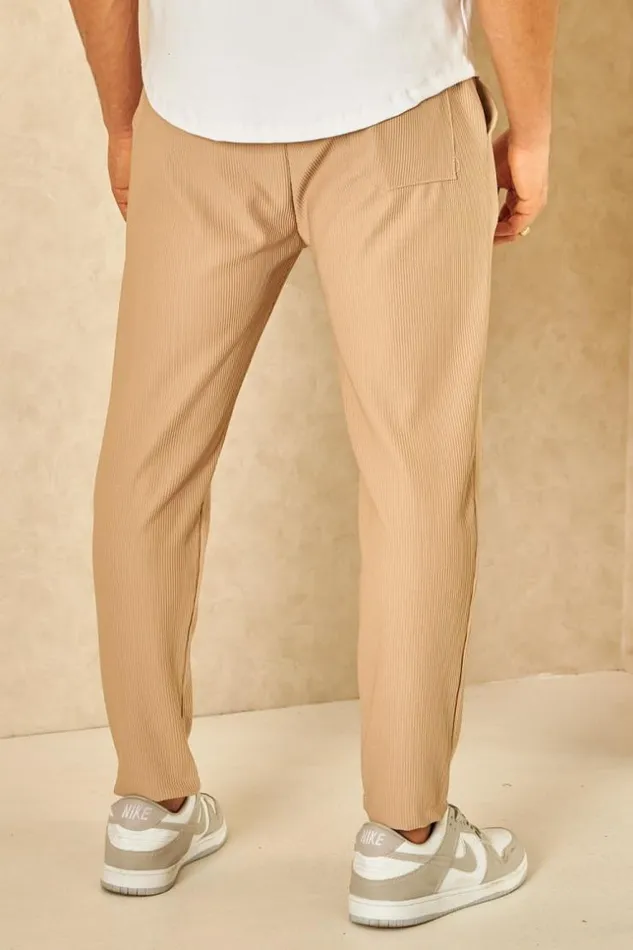 Men Pantalon De Jogging Fluide Textur Rayures Beige Beige Brentiny Paris Pants Men Pantalon De Jogging Fluide Textur Rayures Beige Beige Brentiny Paris Pants