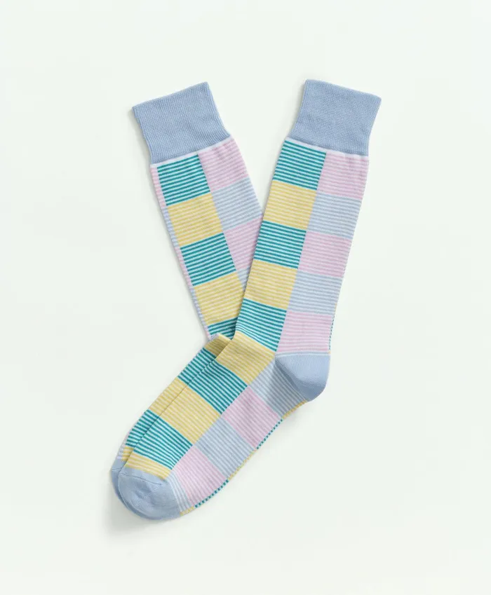 Men Patchwork Stripe Crew Socks Blue Multi Brooks Brothers Sock