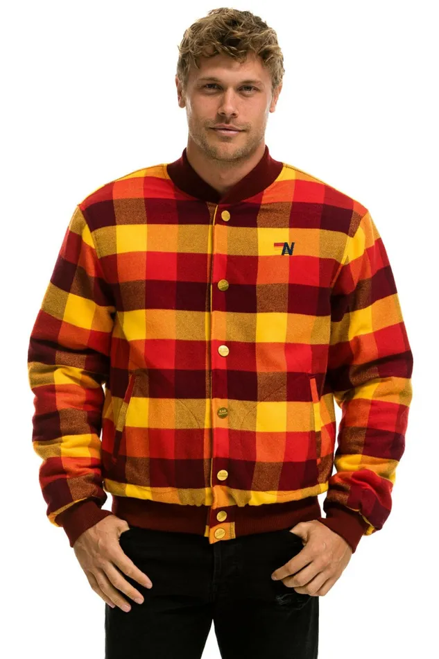 Men PLAID UNISEX VARSITY JACKET 8211 SURFY PLAID Aviator Nation Outerwear Men PLAID UNISEX VARSITY JACKET 8211 SURFY PLAID Aviator Nation Outerwear