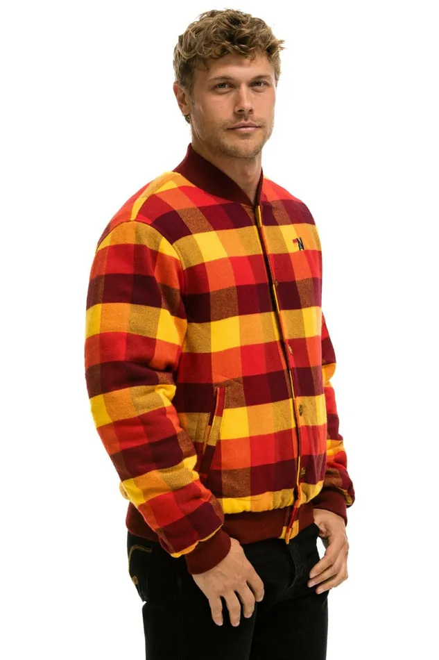 Men PLAID UNISEX VARSITY JACKET 8211 SURFY PLAID Aviator Nation Outerwear Men PLAID UNISEX VARSITY JACKET 8211 SURFY PLAID Aviator Nation Outerwear