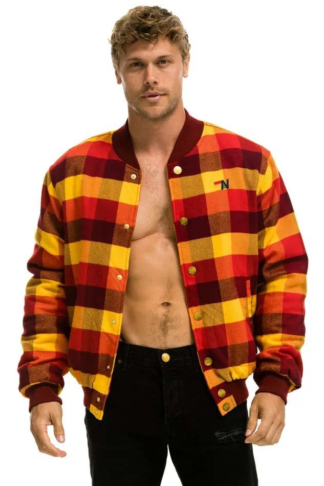 Men PLAID UNISEX VARSITY JACKET 8211 SURFY PLAID Aviator Nation Outerwear Men PLAID UNISEX VARSITY JACKET 8211 SURFY PLAID Aviator Nation Outerwear