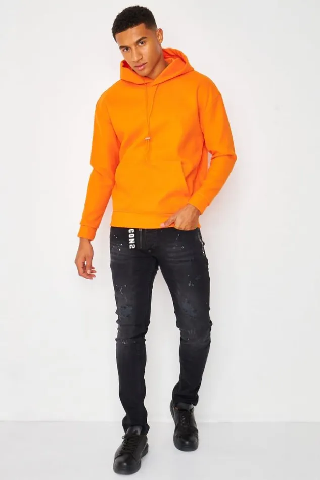 Men Plain Fleece Hoodie In Orange Orange Brentiny Paris Sweatshirts and Pullovers