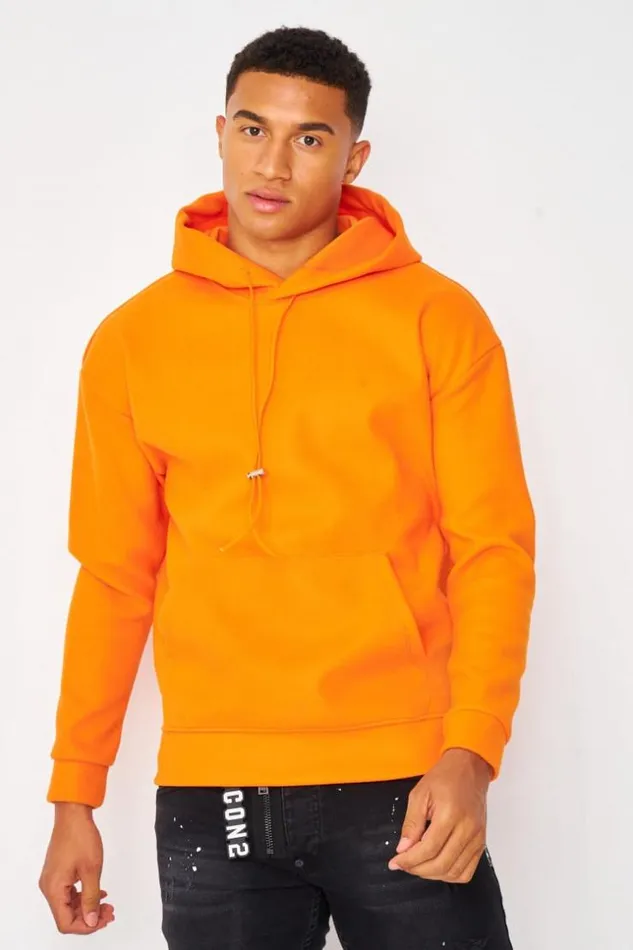 Men Plain Fleece Hoodie In Orange Orange Brentiny Paris Sweatshirts and Pullovers