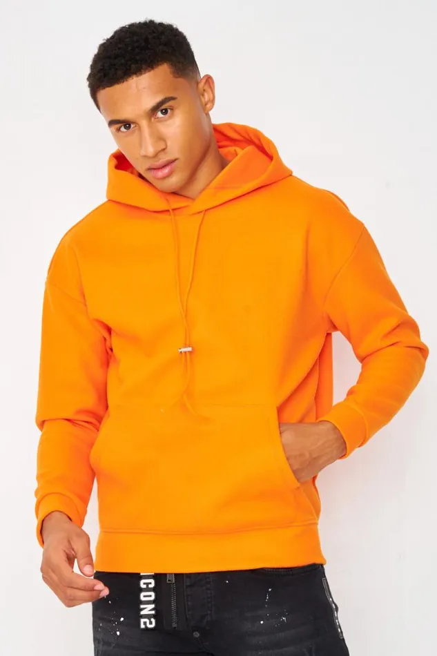 Men Plain Fleece Hoodie In Orange Orange Brentiny Paris Sweatshirts and Pullovers