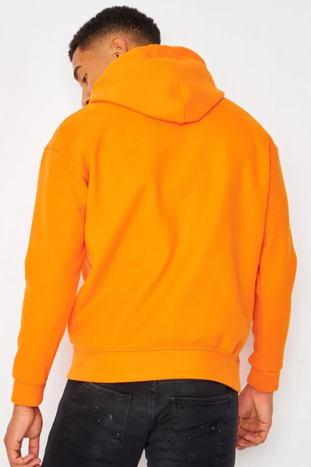 Men Plain Fleece Hoodie In Orange Orange Brentiny Paris Sweatshirts and Pullovers